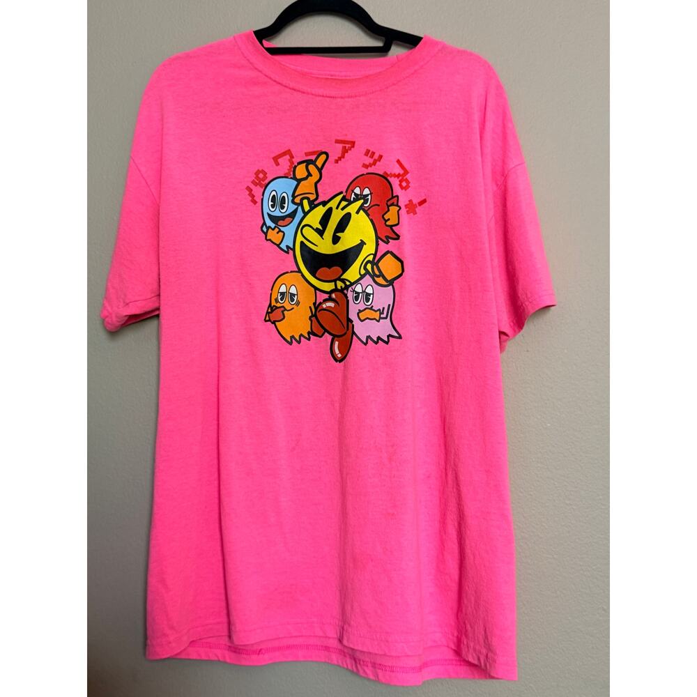 Pac-Man Graphic T Shirt Pink Retro Arcade Crew Neck Short Sleeve Women’s L